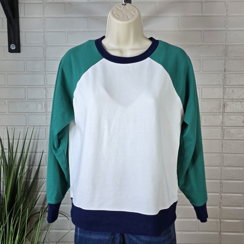 J Crew Green Raglan Sleeve Jersey Lightweight Sweater Oversized Extra Small